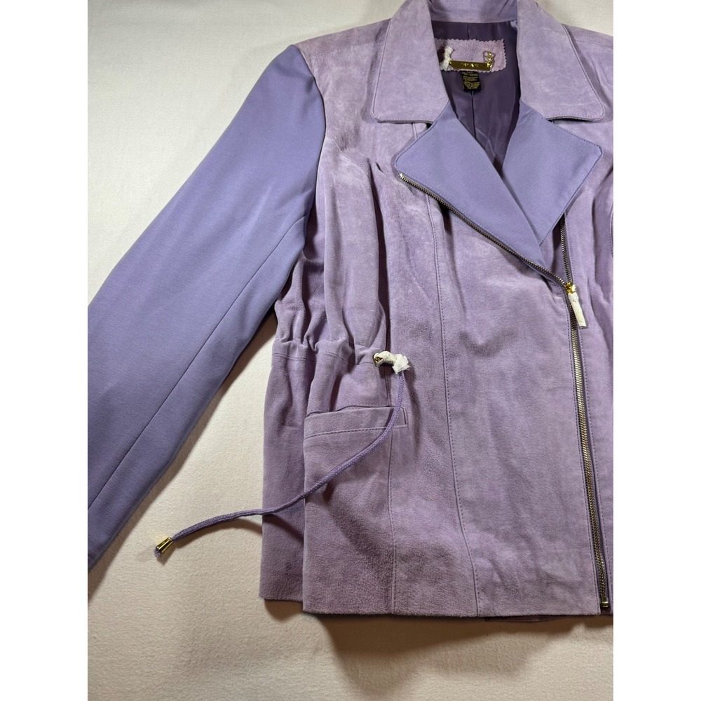 Iman Global Chic Purple Genuine Leather Suede Moto Jacket Drawstring Waist 1X - Picture 3 of 10